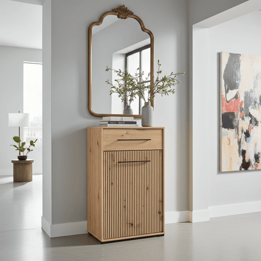 Lazlo Slatted Artisan Oak Effect Low Narrow Hallway Sideboard