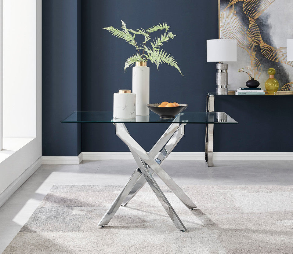 Leonardo Glass And Chrome Metal Dining Table And 4 Milan Chairs Set