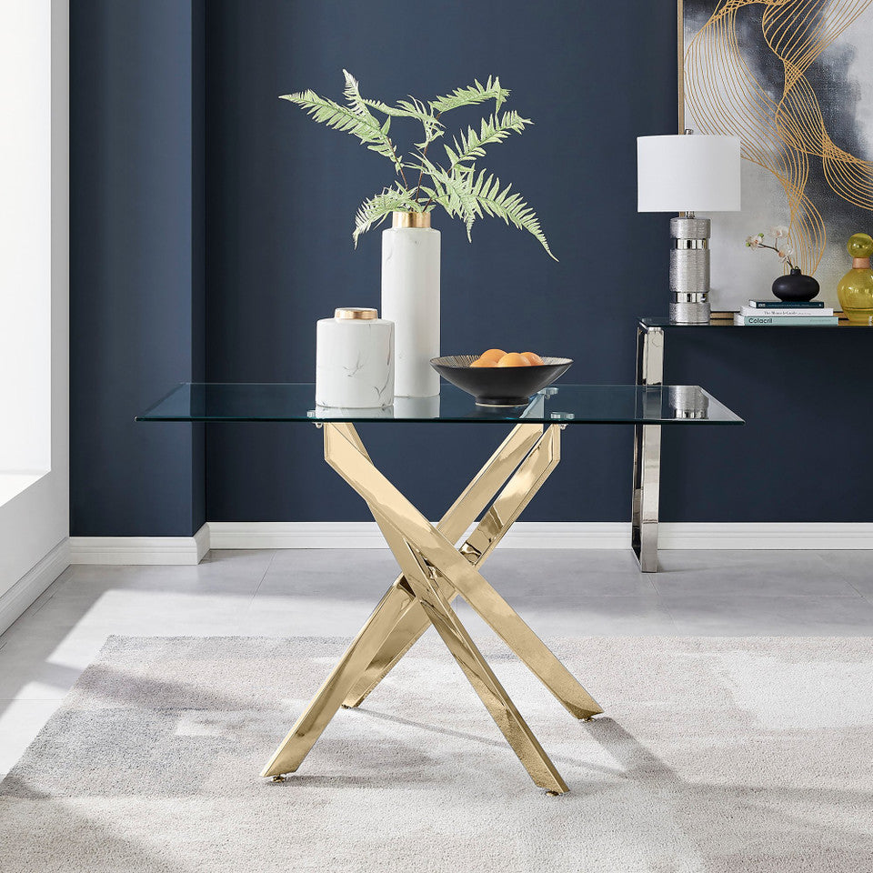 Leonardo Rectangular Glass and Black Metal 4 Seater Dining Table