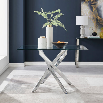 Leonardo Rectangular Glass and Black Metal 4 Seater Dining Table