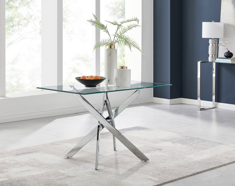 Leonardo Rectangular Glass and Black Metal 4 Seater Dining Table