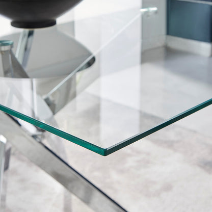 Leonardo Rectangular Glass and Black Metal 4 Seater Dining Table