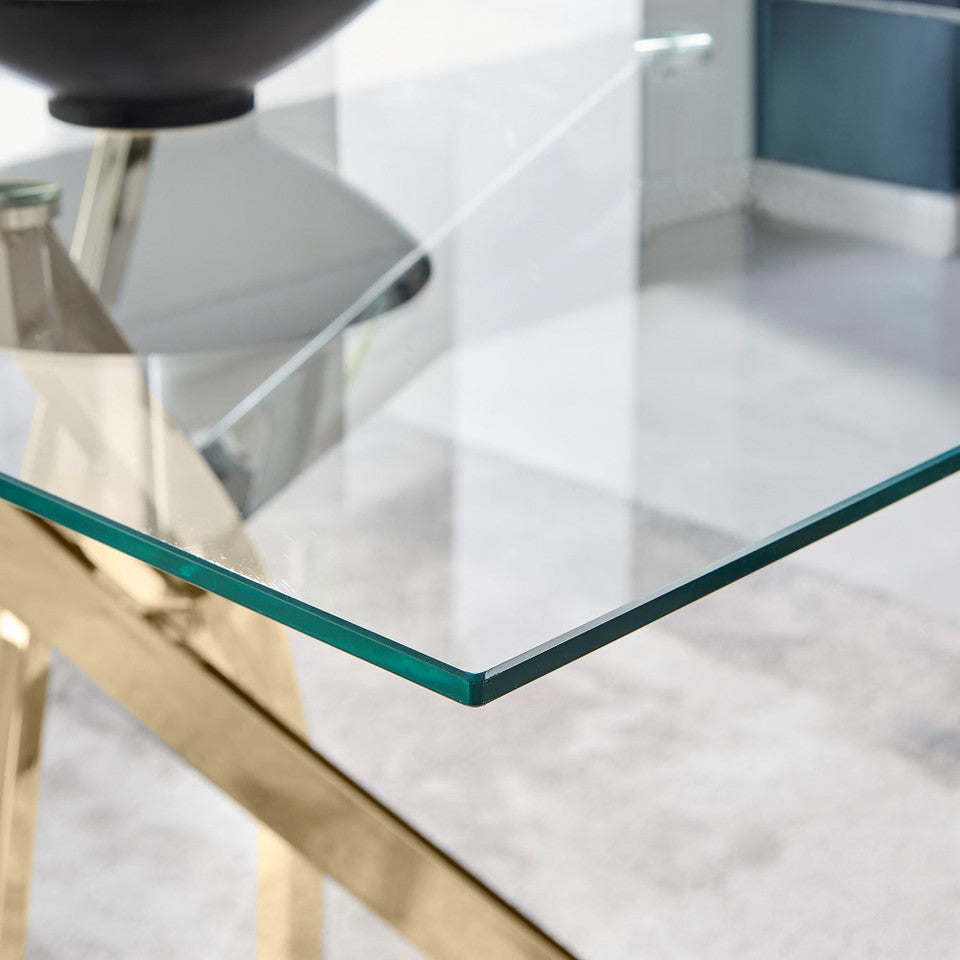 Leonardo 4 Gold Dining Table and 4 Gold Leg Milan Chairs