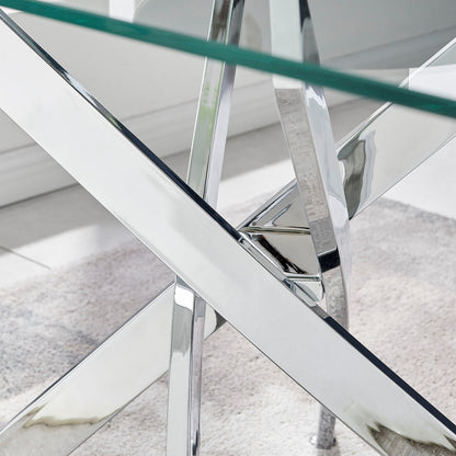 Leonardo Glass And Chrome Metal Dining Table And 4 Milan Chairs Set