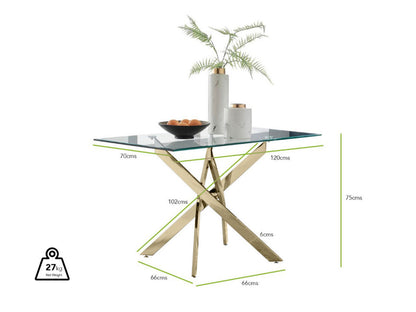 Leonardo Rectangular Glass and Black Metal 4 Seater Dining Table