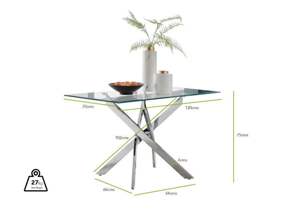 Leonardo Glass And Chrome Metal Dining Table And 4 Milan Chairs Set
