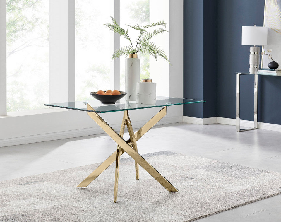 Leonardo 4 Gold Dining Table and 4 Gold Leg Milan Chairs