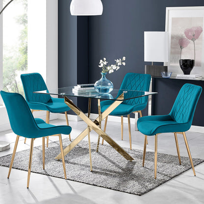 Leonardo 4 Gold Dining Table and 4 Pesaro Gold Leg Chairs