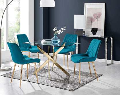 Leonardo 4 Gold Dining Table and 4 Pesaro Gold Leg Chairs