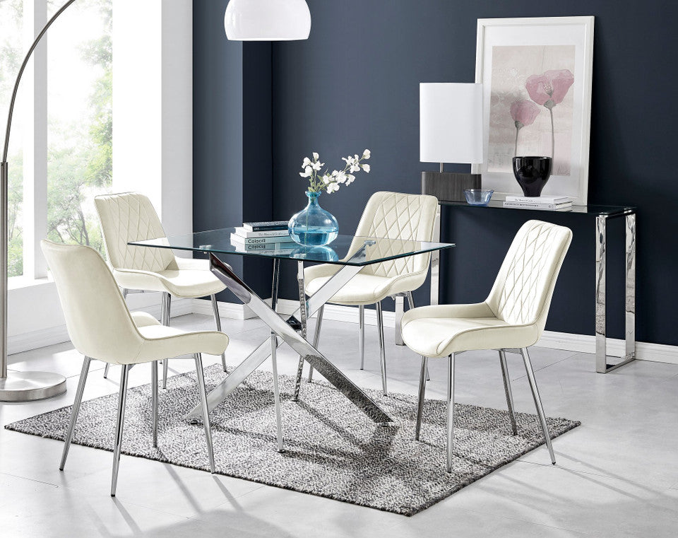 Leonardo 4 Table and 4 Pesaro Silver Leg Chairs