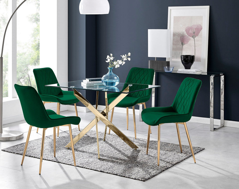 Leonardo 4 Gold Dining Table and 4 Pesaro Gold Leg Chairs