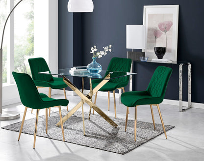 Leonardo 4 Gold Dining Table and 4 Pesaro Gold Leg Chairs