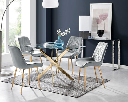 Leonardo 4 Gold Dining Table and 4 Pesaro Gold Leg Chairs
