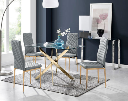 Leonardo 4 Gold Dining Table and 4 Gold Leg Milan Chairs