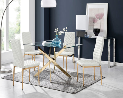 Leonardo 4 Gold Dining Table and 4 Gold Leg Milan Chairs