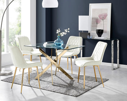 Leonardo 4 Gold Dining Table and 4 Pesaro Gold Leg Chairs