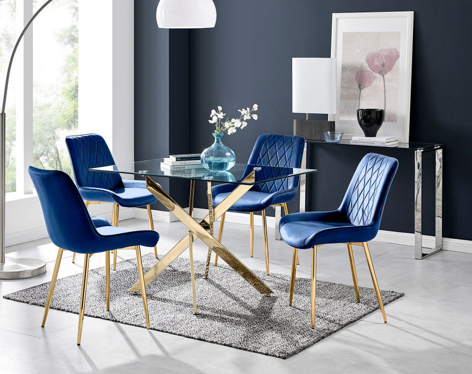 Leonardo 4 Gold Dining Table and 4 Pesaro Gold Leg Chairs