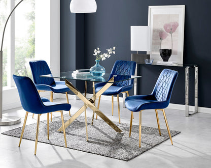 Leonardo 4 Gold Dining Table and 4 Pesaro Gold Leg Chairs