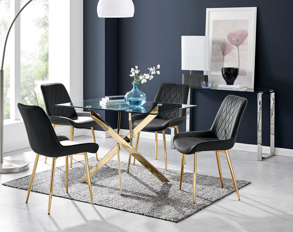 Arezzo White High Gloss Extending Dining Table & 8 Milan Gold Leg Chairs