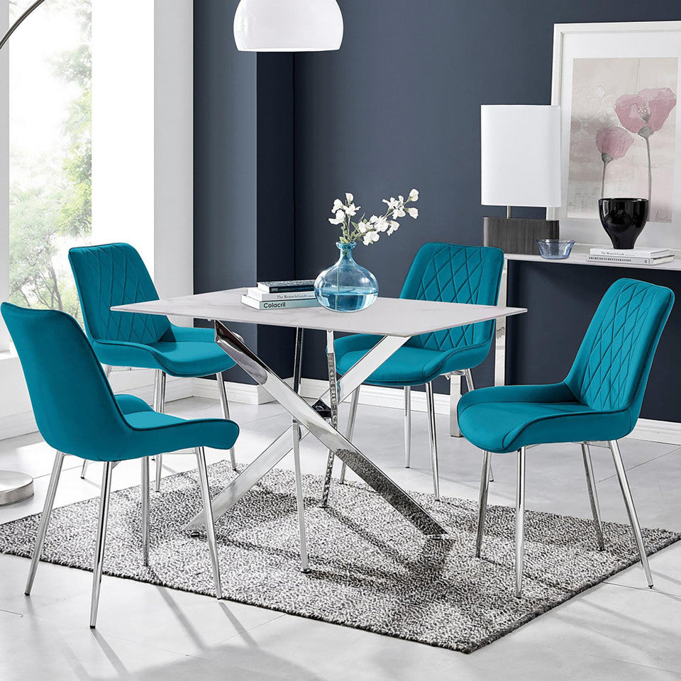 Leonardo 4 Table and 4 Pesaro Silver Leg Chairs