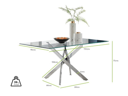 Leonardo Rectangular Glass and Gold Metal 6 Seater Dining Table