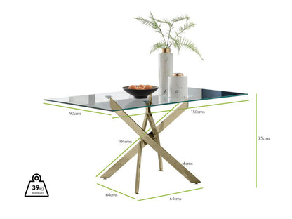 Leonardo Rectangular Glass and Black Metal 6 Seater Dining Table