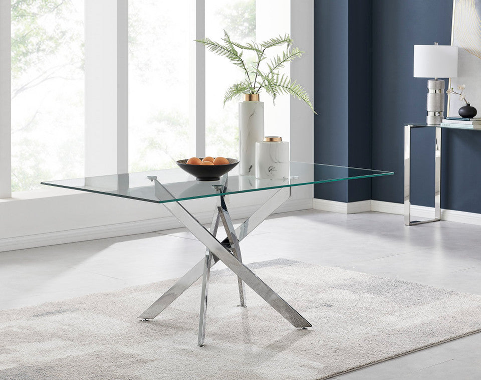 Leonardo Rectangular Glass and Gold Metal 6 Seater Dining Table
