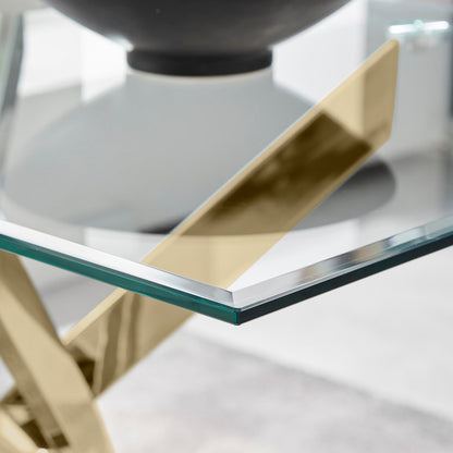 Leonardo Rectangular Glass and Gold Metal 6 Seater Dining Table