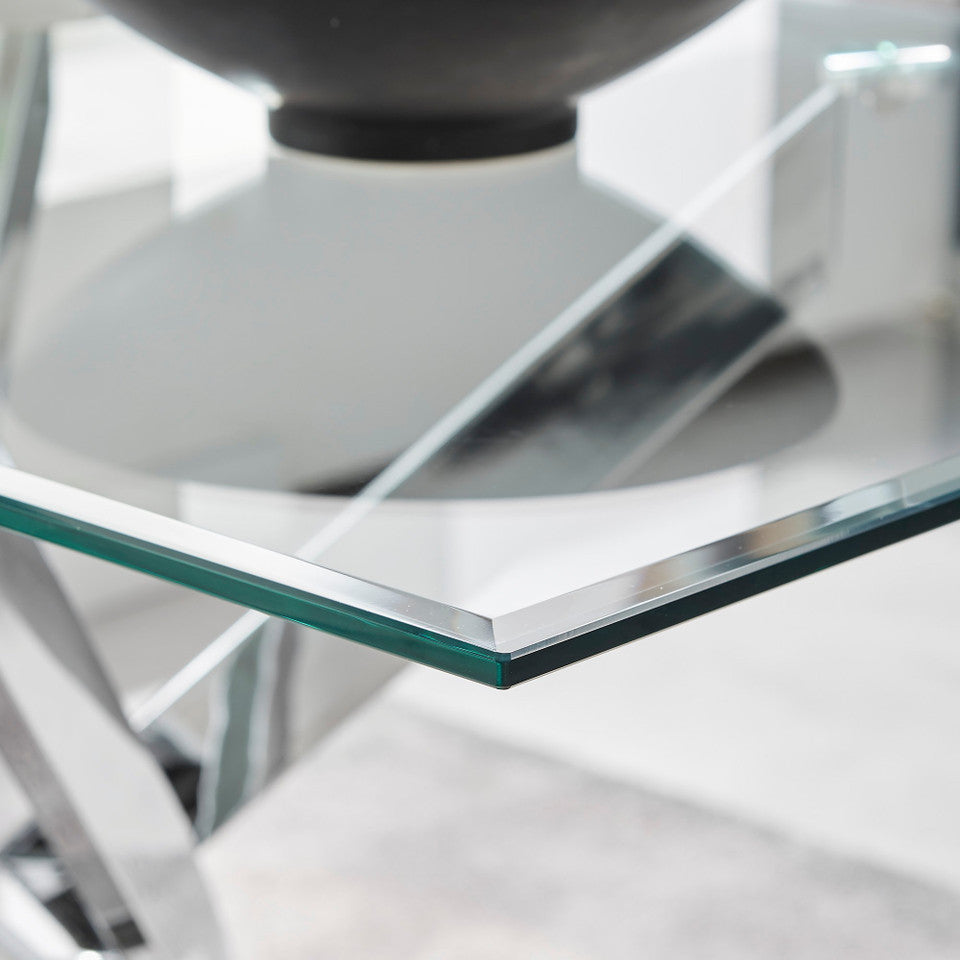 Leonardo Rectangular Glass and Black Metal 6 Seater Dining Table