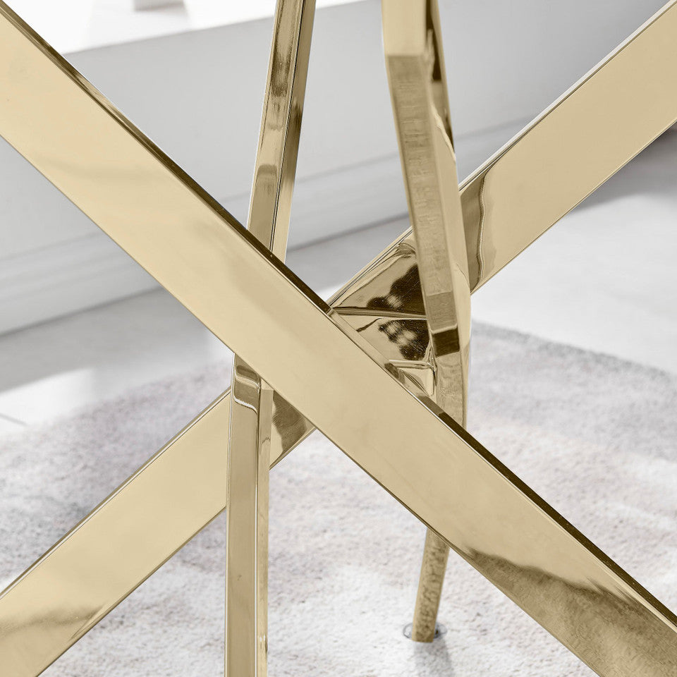 Leonardo 6 Gold Dining Table and 6 Gold Leg Milan Chairs