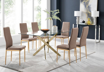 Leonardo 6 Gold Dining Table and 6 Gold Leg Milan Chairs