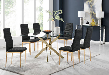 Leonardo 6 Gold Dining Table and 6 Gold Leg Milan Chairs