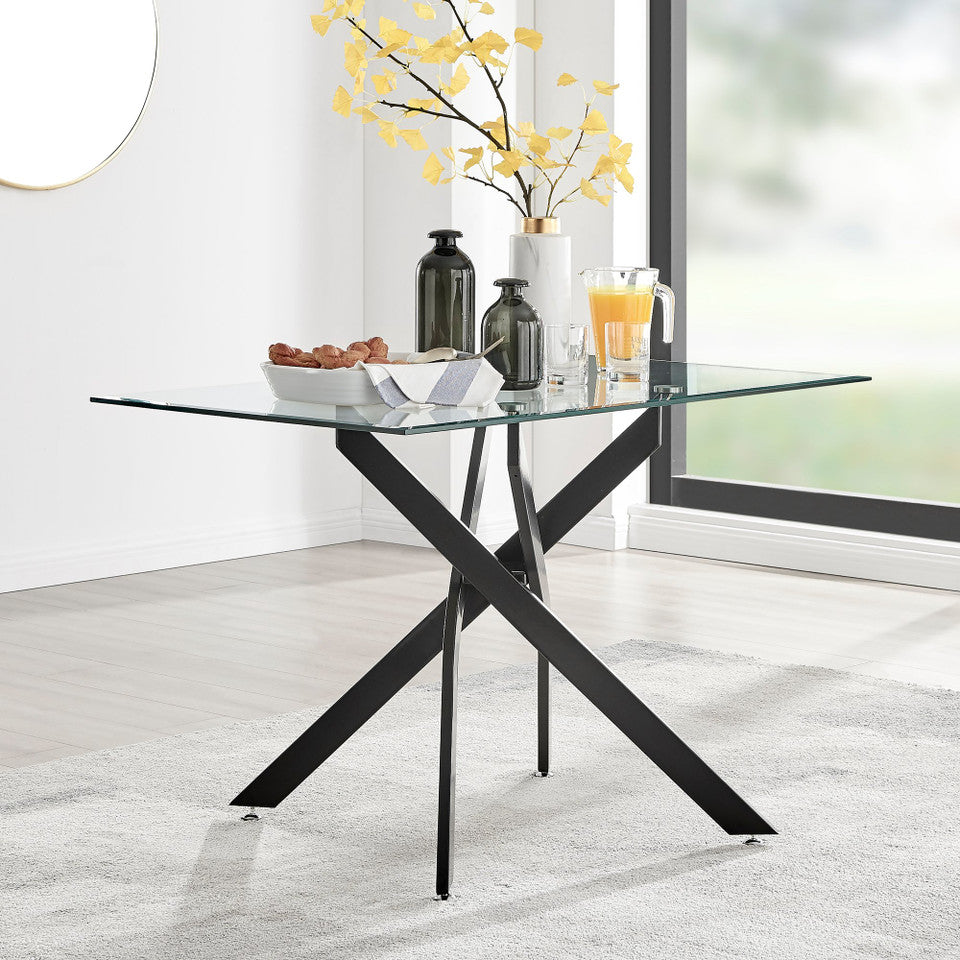 Leonardo Rectangular Glass and Black Metal 4 Seater Dining Table
