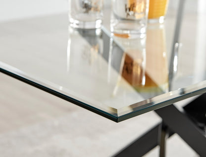 Leonardo Black Leg Glass Dining Table & 4 Milan Black Leg Chairs