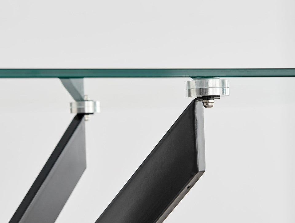 Leonardo Rectangular Glass and Black Metal 4 Seater Dining Table