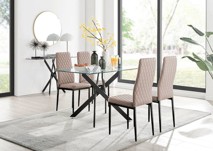 Leonardo Black Leg Glass Dining Table & 4 Milan Black Leg Chairs