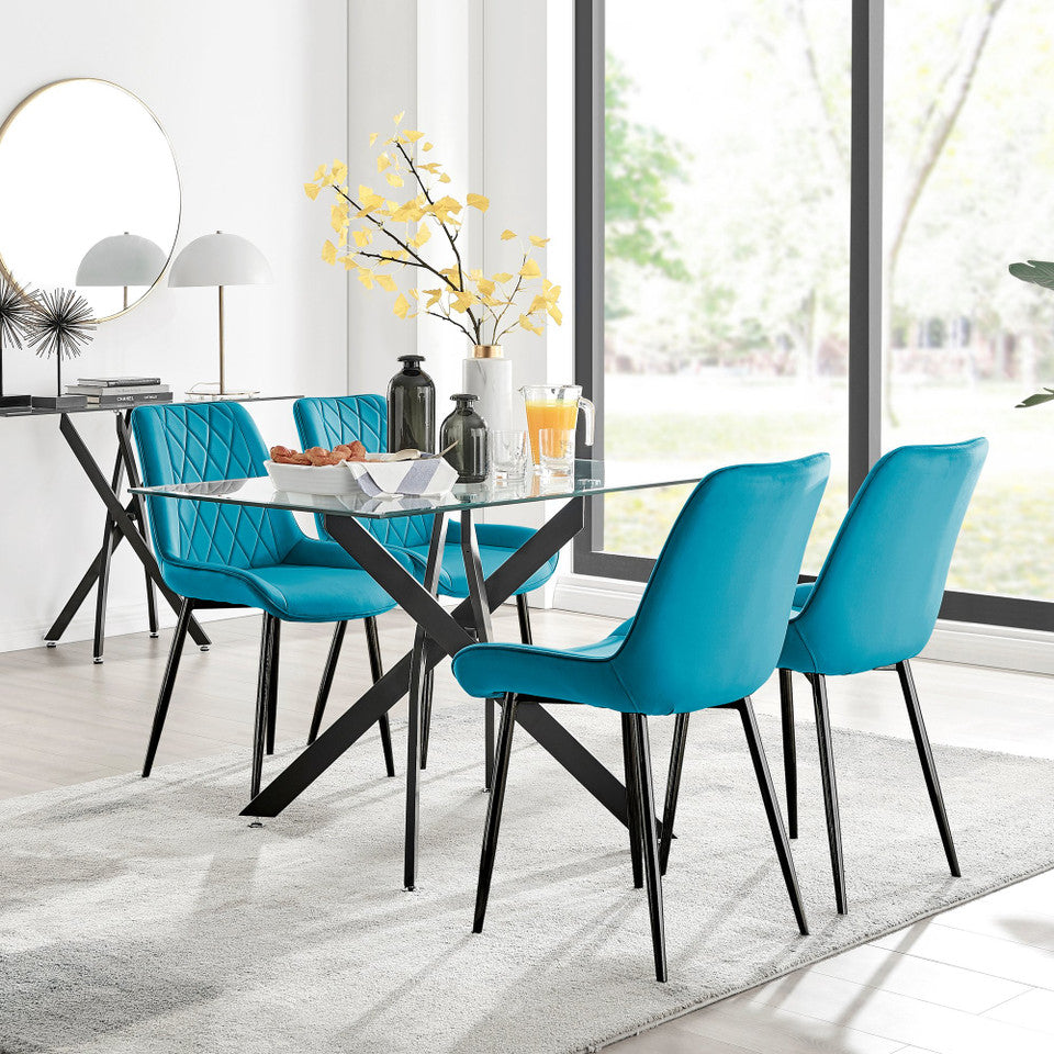 Monaco Glass Dining Table & 4 Luxury Dining Chairs