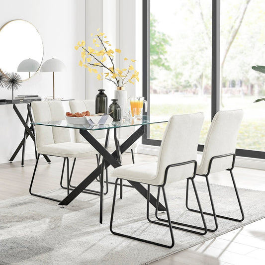 Leonardo Black Leg Glass Dining Table & 4 Halle Chairs