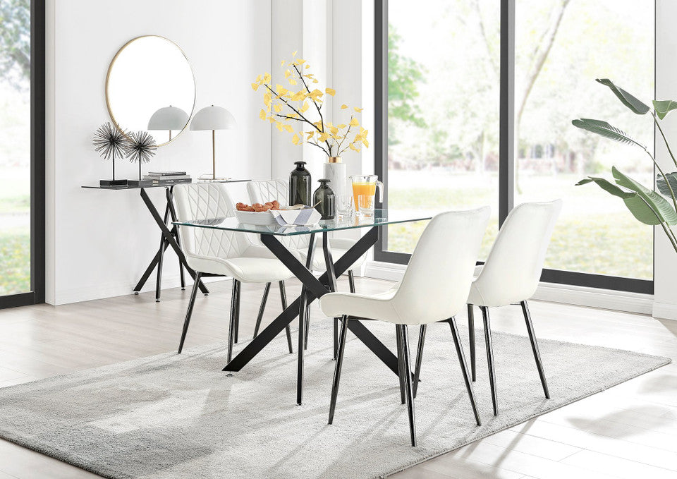 Monaco Glass Dining Table & 4 Luxury Dining Chairs