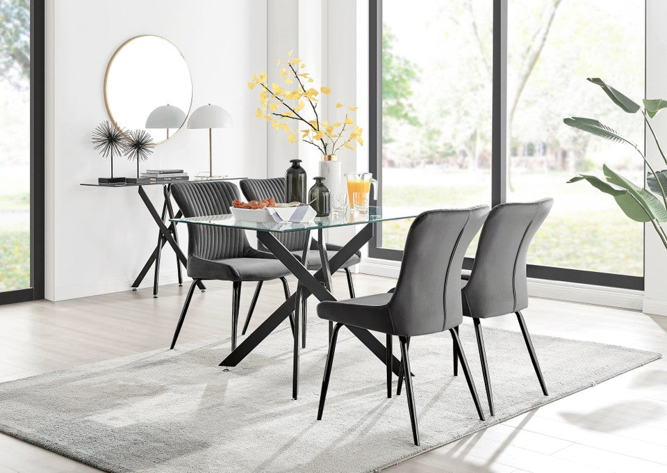 Leonardo Black Leg Glass Dining Table & 4 Nora Black Leg Chairs