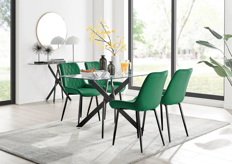 Monaco Glass Dining Table & 4 Luxury Dining Chairs