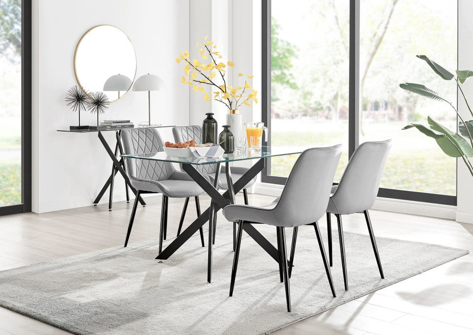 Monaco Glass Dining Table & 4 Luxury Dining Chairs