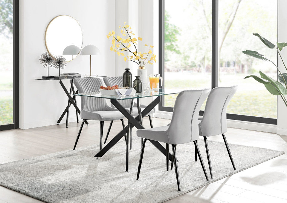 Leonardo Black Leg Glass Dining Table & 4 Nora Black Leg Chairs
