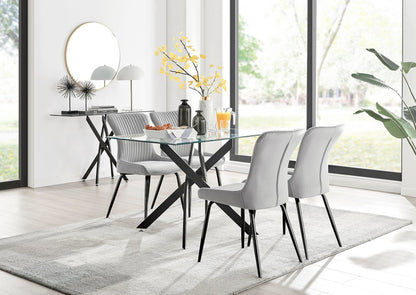 Leonardo Black Leg Glass Dining Table & 4 Nora Black Leg Chairs