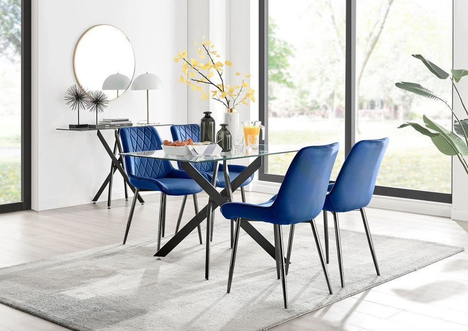 Monaco Glass Dining Table & 4 Luxury Dining Chairs