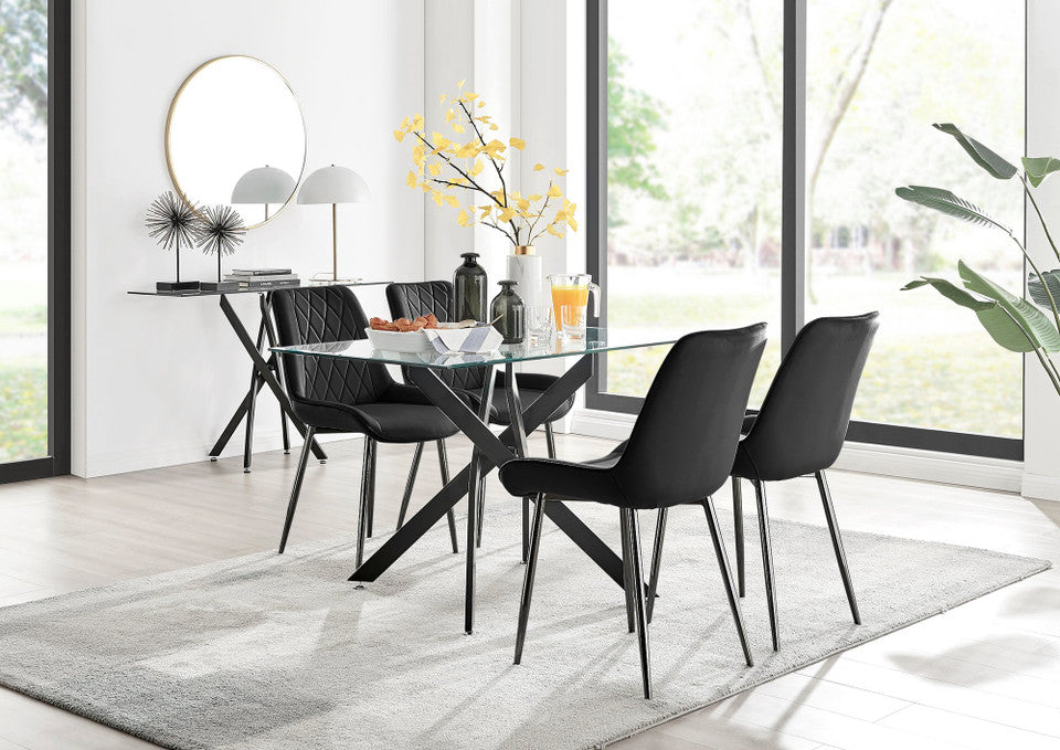 Monaco Glass Dining Table & 4 Luxury Dining Chairs