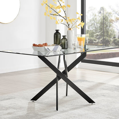 Leonardo Rectangular Glass and Black Metal 6 Seater Dining Table