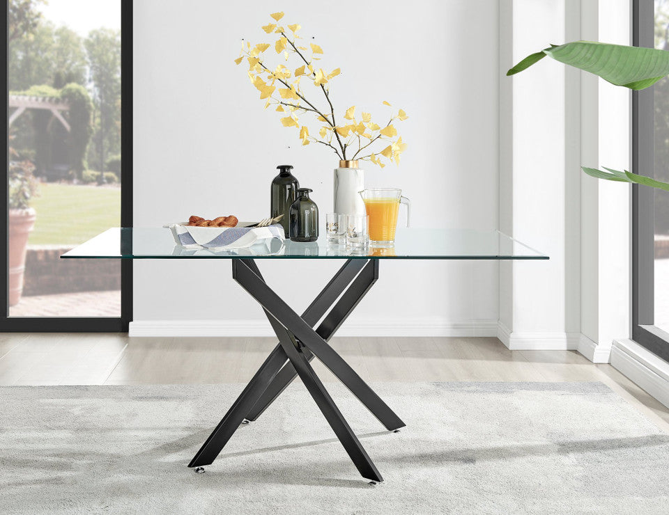 Leonardo Rectangular Glass and Black Metal 6 Seater Dining Table