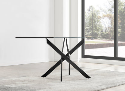 Leonardo Rectangular Glass and Black Metal 6 Seater Dining Table