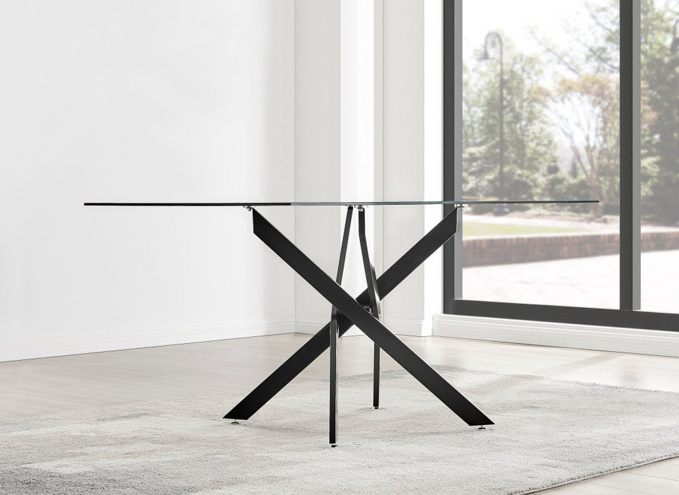 Leonardo Black Leg Glass Dining Table & 6 Pesaro Black Leg Chairs